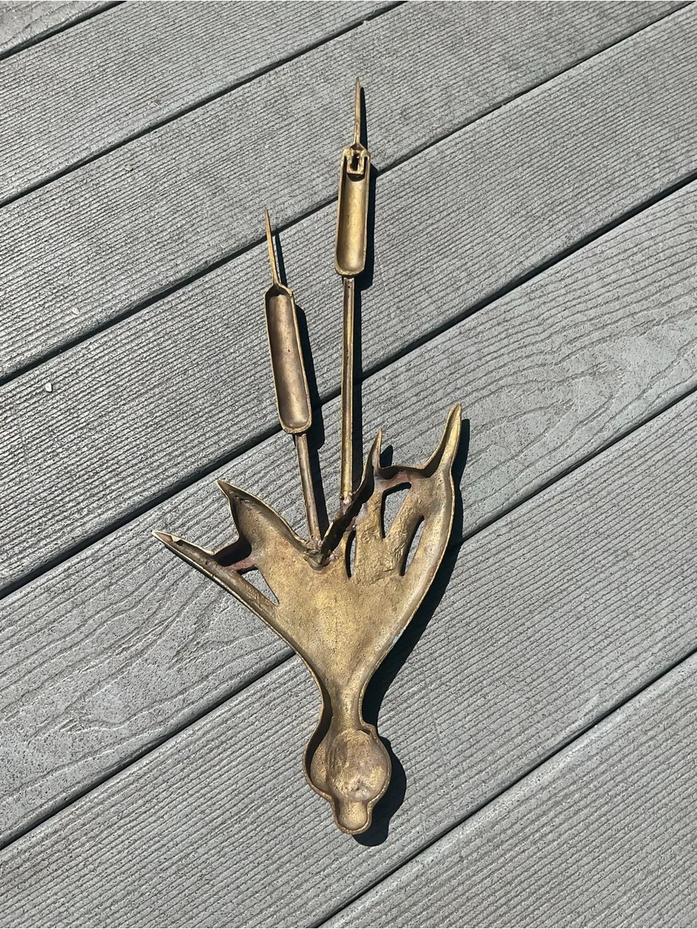 Vintage Solid Brass Cattail Wall Accent 22.5” long